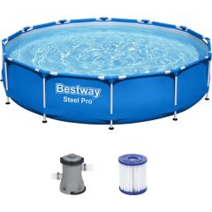 Bestway Steel Pro Frame Pool Set, O 366cm x 76cm, swimming pool (blue, with filter pump)