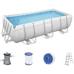 Bestway Power Steel Rectangular Frame Pool Set, 404cm x 201cm x 100cm, swimming pool (light grey, with filter pump)