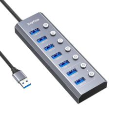 Hub 7in1 RayCue USB-C to 3x USB-A 3.0 5Gbps + SD/TF 3.0 + USB-C+ HDMI 4K30Hz (gray)