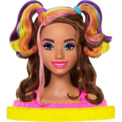 Lalka Barbie Mattel Głowa do stylizacji Neonowa tęcza Brązowe włosy + akcesoria Color Reveal HMD80