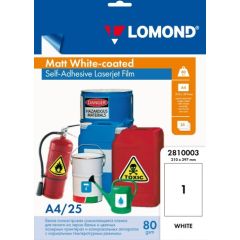 Lomond PET Laserjet Film Self Adhesive White-coated Matte A4, 25 sheets
