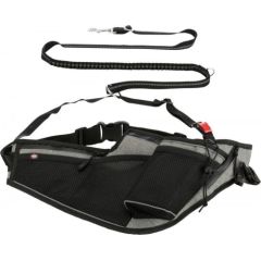 Trixie Pas biodrowy do biegania ze smyczą, dla psa, szaro/czarny, taśma parciana, pas: 70–130 cm/23 cm, smycz: 1.15–1.50 m/20 mm Citas preces