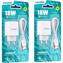 KAKUSIGA KSC-917 lādētājs | 18W | 3A + USB-C kabelis 1m balts