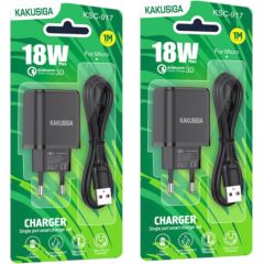 KAKUSIGA KSC-917 lādētājs | 18W | 3A + USB-C kabelis 1m melns
