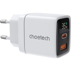 Choetech   Choetech PD6052 USB-C USB-A PD 35W GaN wall charger with display - white