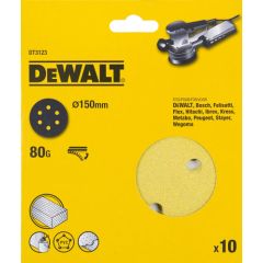 Smilšpapīrs ekscentra slīpmašīnai DeWalt DT3123-QZ; 150 mm; P80; 10 gab. Dažādi diski