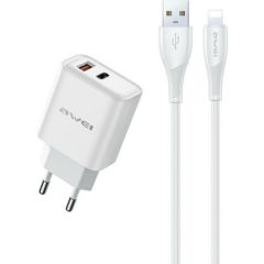 AWEI ład. siec. PD81L-EU 22.5W + kabel USB + Lightning biała|white GaN