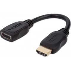 Manhattan HDMI with Ethernet Extension Cable, 4K@60Hz (Premium High Speed), Male to Female, Cable 20cm, Black, Ultra HD 4k x 2k, Fully Shielded, Gold Plated Contacts, Lifetime Warranty, Polybag