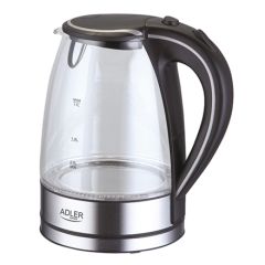 Adler AD 1225 Standard kettle, Glass, Glass/Stainless steel, 2000 W, 360° rotational base, 1.7 L