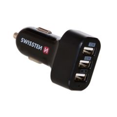 Swissten Triple Премиум Автомобильная зарядка USB 2.1A + 2.1A + 1A Черная
