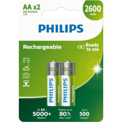 Rechargeable Battery Philips AA 2600mAh 2-blister Baterijas un akumulatori