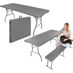 Saska Garden STÓŁ CATERINGOWY SKŁADANY W WALIZKĘ 180x74CM MAX.100KG  WOODLAND DESKA CIEMNY SZARY Jaunumi -Dārzam