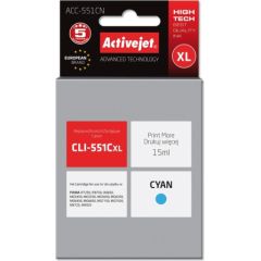 Activejet ACC-551CN Ink cartridge (replacement for Canon CLI-551C; Supreme; 15 ml; cyan) Tintes printeru izejmateriāli