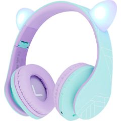 PowerLocus P2 Cats Ears Wireless Headphones for Kids (blue and purple)