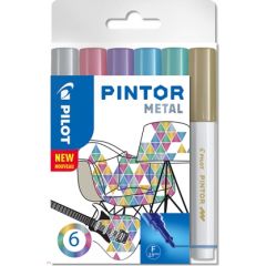 Noturīgais marķieris PILOT PINTOR METALLIC 1.0mm, konisks,  6 krāsu komplekts Marķieri
