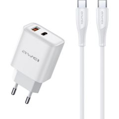Charger Awei PD81C-EU 22.5W USB-A/USB-C + USB-C to USB-C cable 1.0m white