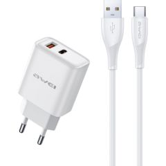 Charger Awei PD81T-EU 22.5W USB-A/USB-C + USB-A to USB-C cable 1.0m white