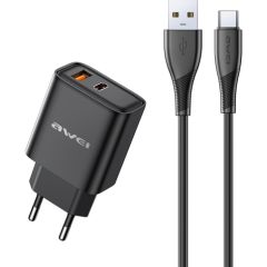 Charger Awei PD81T-EU 22.5W USB-A/USB-C + USB-A to USB-C cable 1.0m black