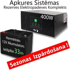 Komplekts Nepārtrauktās barošanas bloks ( Invertors ) apkures sistēmai 400W + 12V 33Ah akumulators