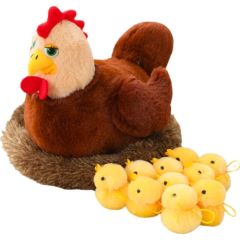 Leantoys Pluszowa Kura Z Kurczakami 10 szt Gniazdo Rusza Się Dźwięki LEAN Toys Mīkstās rotaļlietas