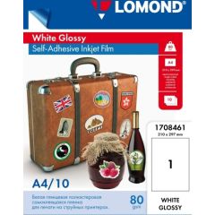 Lomond PET Film for inkjet printers, White Glossy, Self-Adhesive A4, 10 sheets