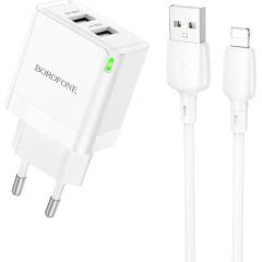 Charger Borofone BN15 10.5W 2xUSB-A + USB-A to Lightning cable 1.0m white