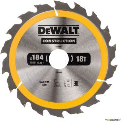 Griešanas disks kokam DeWalt DT1941-QZ; 184x30 mm; 18T Zāģripas