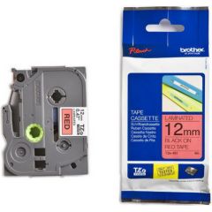 Lenta BROTHER TZE-431, 12 mm x 8 m, melni burti uz sarkana fona Lāzerprinteru izejmateriāli