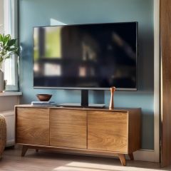 Maclean MC-386 Universal TV Stand Base for Cabinet Dresser Table Desk 32" - 75" 40kg VESA 35° Rotating Temepred Glass Adjustable TV Height Powder Coating TV un monitoru stiprinājumi, kronšteini