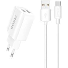 Dudao   EU wall charger 2x USB 5V / 2.4A + USB Type C cable white (A2EU + Type-c white) White Зарядные устройства