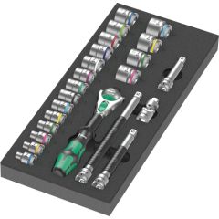 Wera 9721 foam tray 8000 B Zyklop ratchet 3/8" set 1, 23 pieces, tool set (black/grey, ratchet and socket set, in foam tray for workshop trolley) Jaunumi -Dārzam