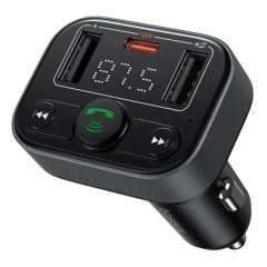 Fm modulators Baseus Car 5.0 FM raidītājs 2xUSB + USB-C Black
