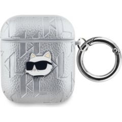 Karl Lagerfeld -  Karl Lagerfeld PU Embossed Choupette Head Case for AirPods 1/2 Silver