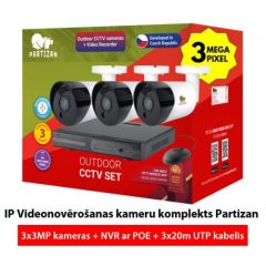 IP Videonovērošanas kameru komplekts : 3MPix kamera + NVR ar POE + 20m UTP kabelis
