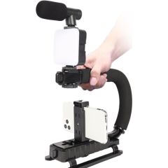 Elight 4U Rokas stabilizātors Telefonam & Sporta / DLSR Kamerai ar 1/4 fix ar Led Gaismu / Mikrofonu