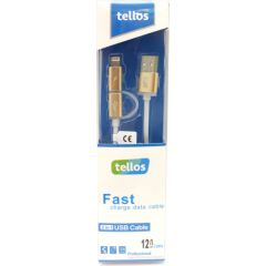 USB cable Tellos TPE 2in1 microUSB-Lightning gold, 1.2m Data USB kabeļi