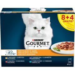 PURINA  Gourmet Perle Duck, turkey, lamb, tuna - wet cat food - 12x85 g Kaķu konservi