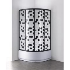 Dušas stūris  GOTLAND Honeycomb 90X90X195,  pusapaļš, dziļs (40 cm) paliktnis, melns profils