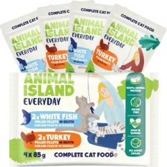 ANIMAL ISLAND Everyday Turkey and White fish fillets in broth - wet cat food - 4 x 85g