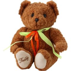 Leantoys Pluszowa Maskotka Przytulanka Miś Zielono-Czerwona Kokarda Brązowy 30cm LEAN Toys Mīkstās rotaļlietas