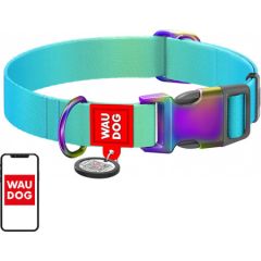 Nylon collar with QR code for Waudog gradient dog, blue , size XL Citas preces