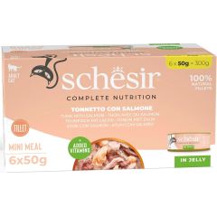Agras Pet Foods SCHESIR Tuna with salmon in jelly - wet cat food - 6x50g Kaķu konservi