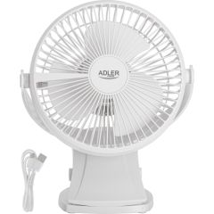 Adler Rechargeable Clip-on Desk Fan AD 7342 Table Fan White Diameter 15.5 cm Number of speeds 3 Oscillation 5 W Ventilatori