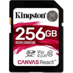 Kingston SDXC Canvas React 256GB 100R/80W CL10 UHS-I U3 V30 A1 (Ir veikalā)