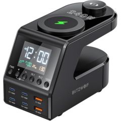 Blitzwolf BW-FW10 alarm clock with charger 2xUSB-A, 4xUSB-C, 240W Jaunumi - Datori
