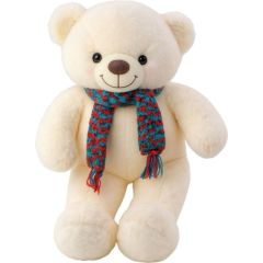 Leantoys Miś pluszowy biały w kolorowym szaliku 55cm Mīkstās rotaļlietas