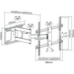 Cabletech TV bracket 37-70 " Black max Vesa 600x400 60kg TV un monitoru stiprinājumi, kronšteini