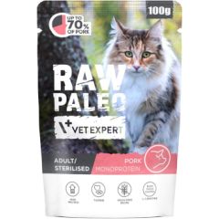 VETEXPERT Raw Paleo Adult Sterilised Pork - wet cat food - 100g Kaķu konservi