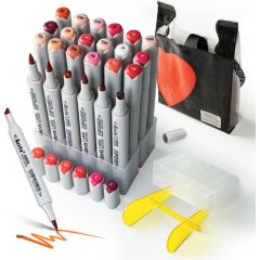 Double-sided Marker Pens ARRTX Oros, 24 Colours, red tone shade Marķieri