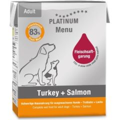 PLATINUM Menu Adult Turkey+Salmon - wet dog food - 375g Suņu barība